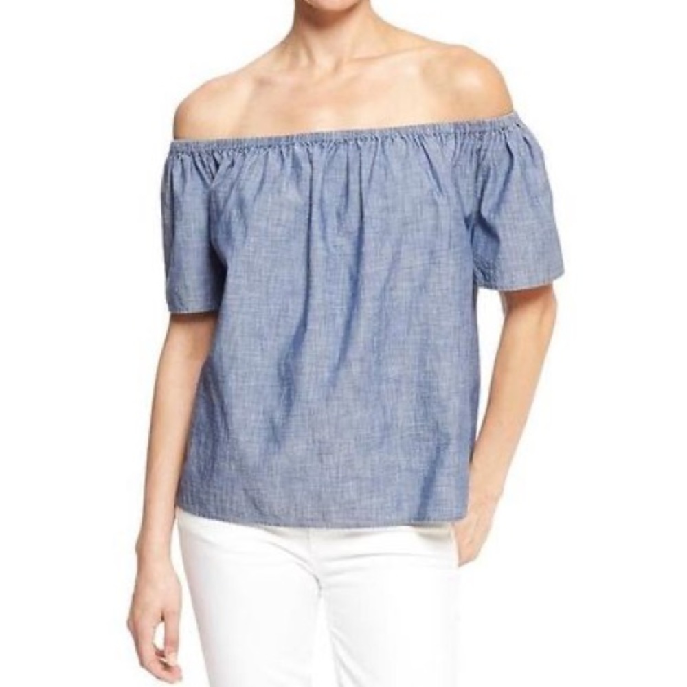 Gap Chambray Off Shoulder Short Sleeve Top